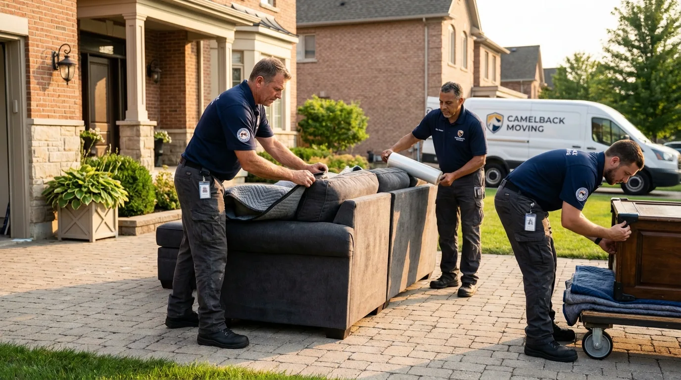 Large estate moving crew wrapping furniture in Corydon, IA