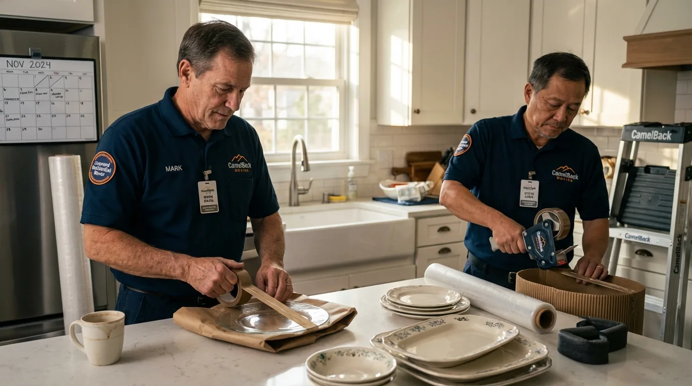 Professional crew packing kitchen dishware in Corydon, IA